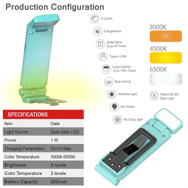 Portable Mini Rechargeable Book Clip Light Folding Lamp