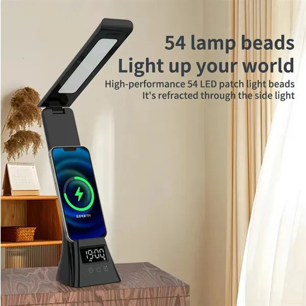 Wireless Charging LED Alarm Clock Eye Lamp Cell Phone Holder