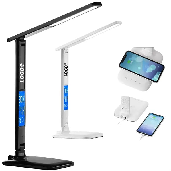 Wireless Charging Led Desk Lamp Lcd Screen Alarm Clock