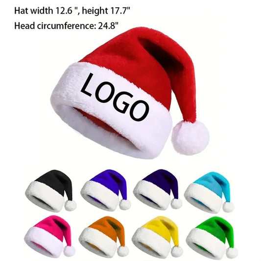 Short Plush Christmas Santa Hat With White Cuff