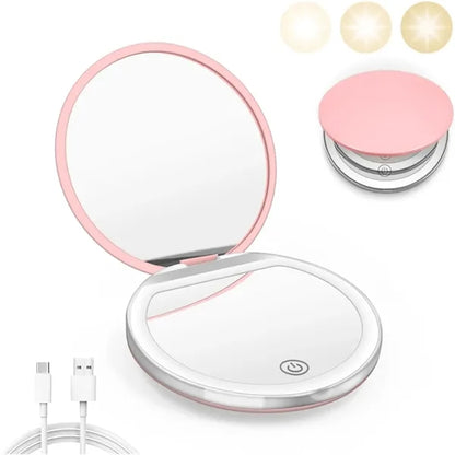 LED rechargeable light round mirror Compact
