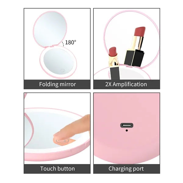 LED rechargeable light round mirror Compact