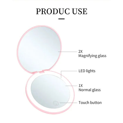 LED rechargeable light round mirror Compact