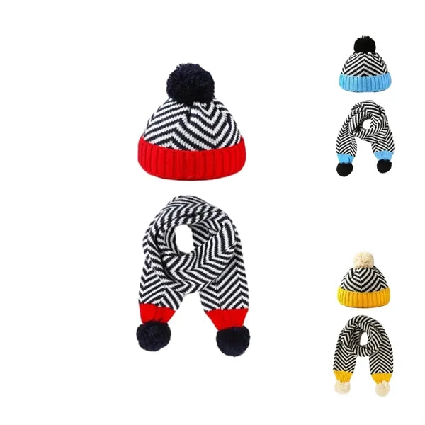 Autumn And Winter Children'S Warm Knitted Scarf Set