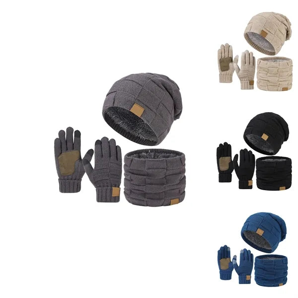 Unisex Loose Beanie Scarf Gloves Winter Three-Piece Set