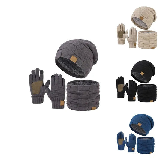 Unisex Loose Beanie Scarf Gloves Winter Three-Piece Set