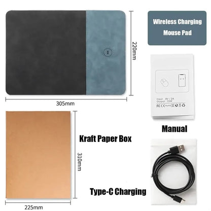 Office PU leather 15W wireless charging mouse pad
