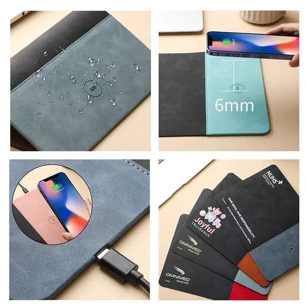 Office PU leather 15W wireless charging mouse pad