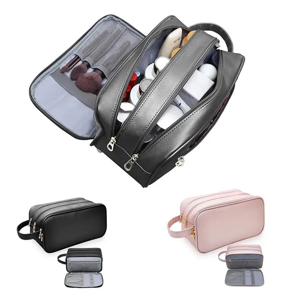 Large Capacity PU Toiletry Bag with 3 Compartments
