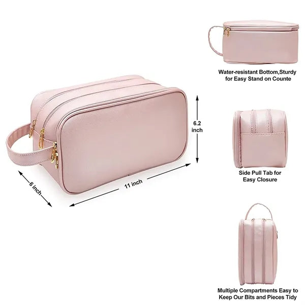 Large Capacity PU Toiletry Bag with 3 Compartments