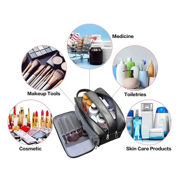Large Capacity PU Toiletry Bag with 3 Compartments