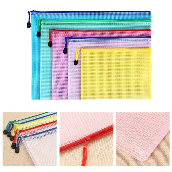 A4 Size Transparent Mesh Zipper Stationery Bag