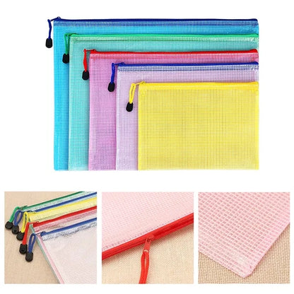 A4 Size Transparent Mesh Zipper Stationery Bag