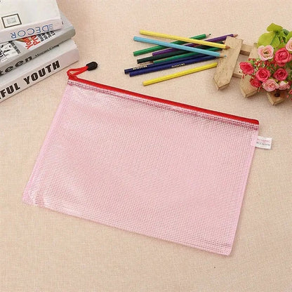 A4 Size Transparent Mesh Zipper Stationery Bag