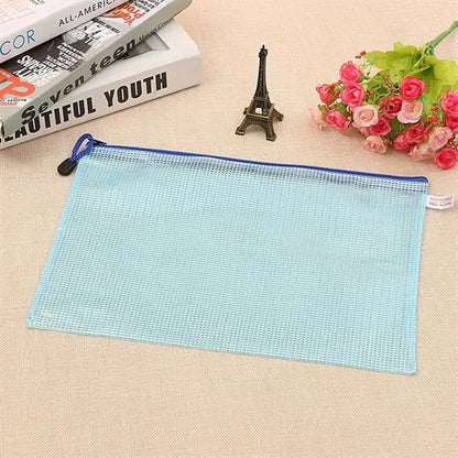A4 Size Transparent Mesh Zipper Stationery Bag