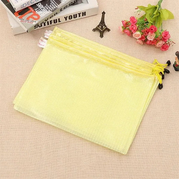 A4 Size Transparent Mesh Zipper Stationery Bag