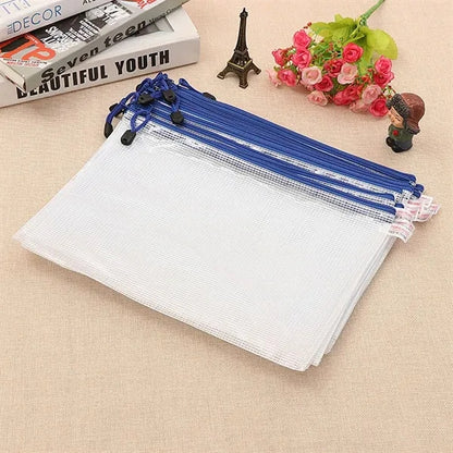 A4 Size Transparent Mesh Zipper Stationery Bag