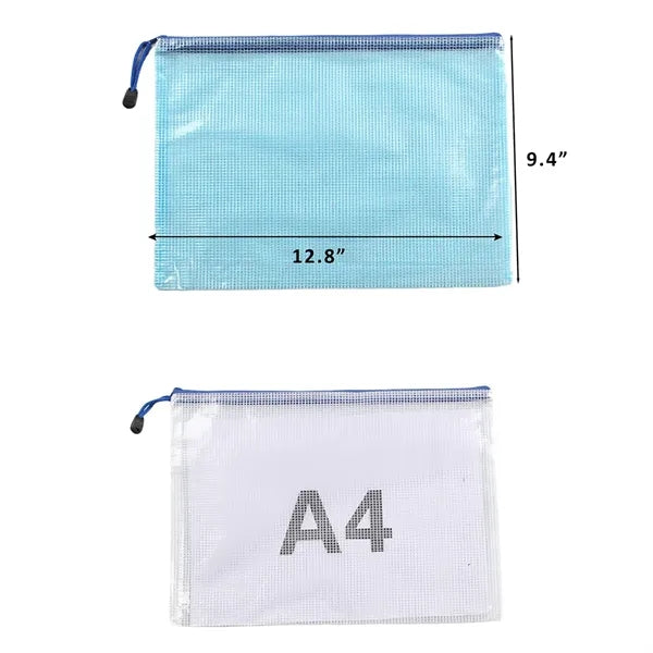 A4 Size Transparent Mesh Zipper Stationery Bag