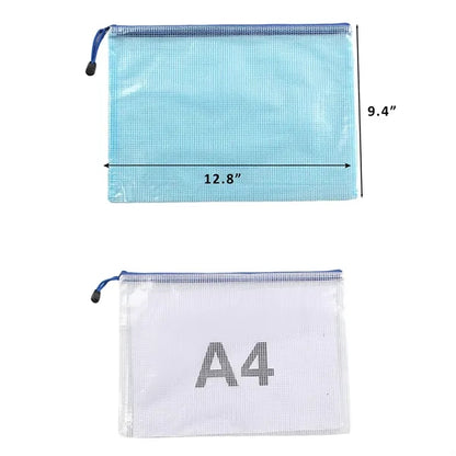 A4 Size Transparent Mesh Zipper Stationery Bag