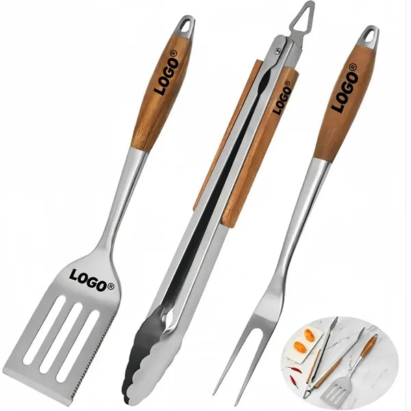 Three Piece BBQ Grilling Tool Set Stainless Steel