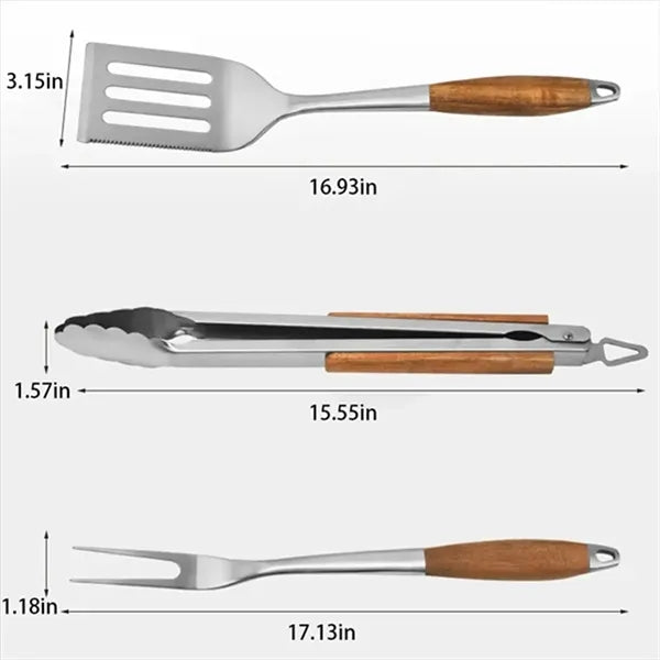 Three Piece BBQ Grilling Tool Set Stainless Steel