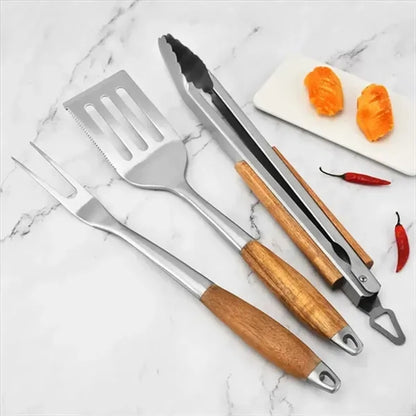 Three Piece BBQ Grilling Tool Set Stainless Steel