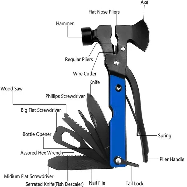 16 in 1 Outdoor Hatchet Multitool Portable Survival Hammer