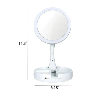 Round Folding LED Outdoor Indoor Makeup Mirror Plug In
