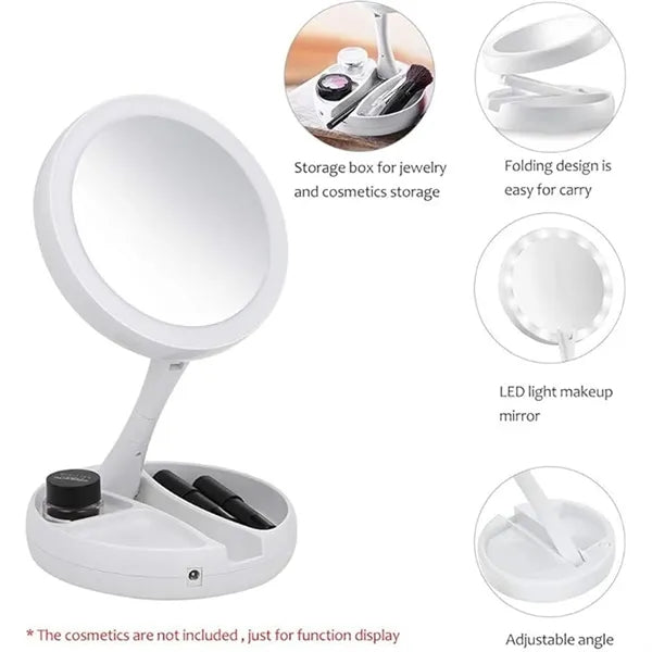 Round Folding LED Outdoor Indoor Makeup Mirror Plug In