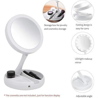 Round Folding LED Outdoor Indoor Makeup Mirror Plug In