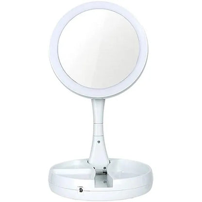Round Folding LED Outdoor Indoor Makeup Mirror Plug In