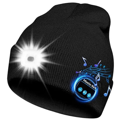 USB Rechargeable Bluetooth Beanie Hat with LED Light