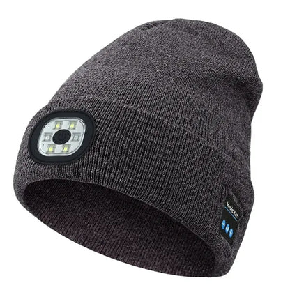USB Rechargeable Bluetooth Beanie Hat with LED Light