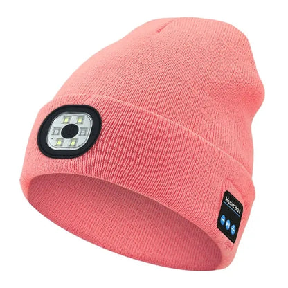 USB Rechargeable Bluetooth Beanie Hat with LED Light