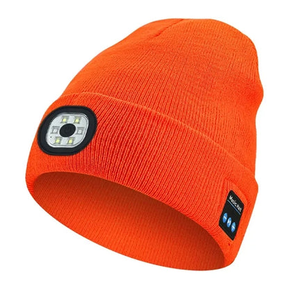USB Rechargeable Bluetooth Beanie Hat with LED Light