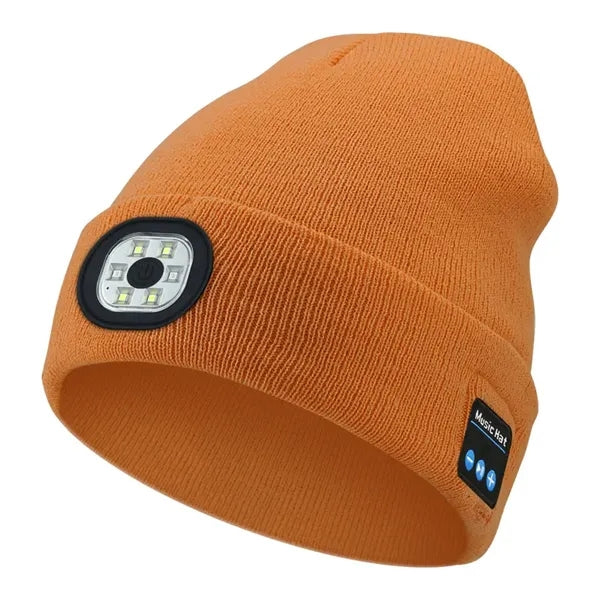 USB Rechargeable Bluetooth Beanie Hat with LED Light