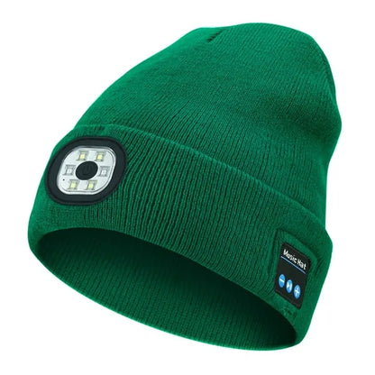 USB Rechargeable Bluetooth Beanie Hat with LED Light