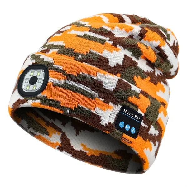 USB Rechargeable Bluetooth Beanie Hat with LED Light