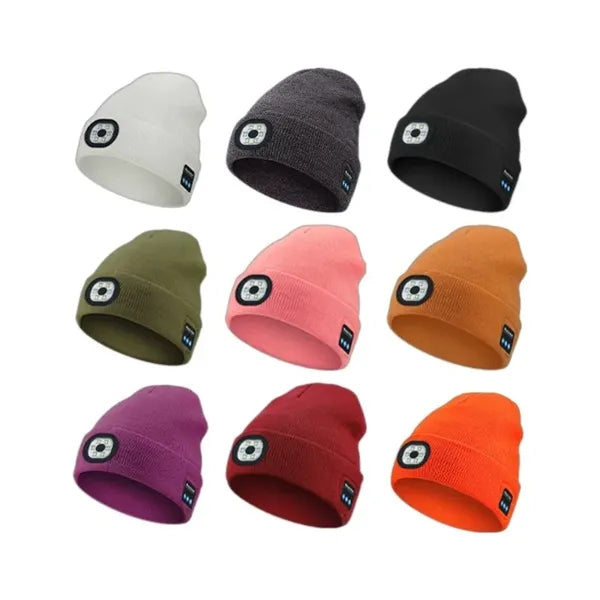 USB Rechargeable Bluetooth Beanie Hat with LED Light