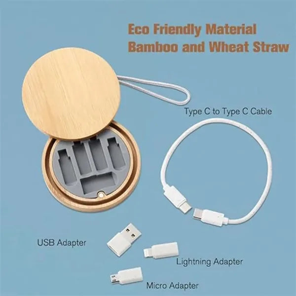 Multi USB Adapter Kit Fast Charging Cable Bamboo Storage Box