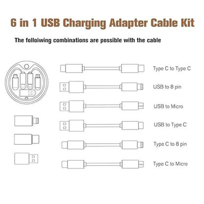 Multi USB Adapter Kit Fast Charging Cable Bamboo Storage Box