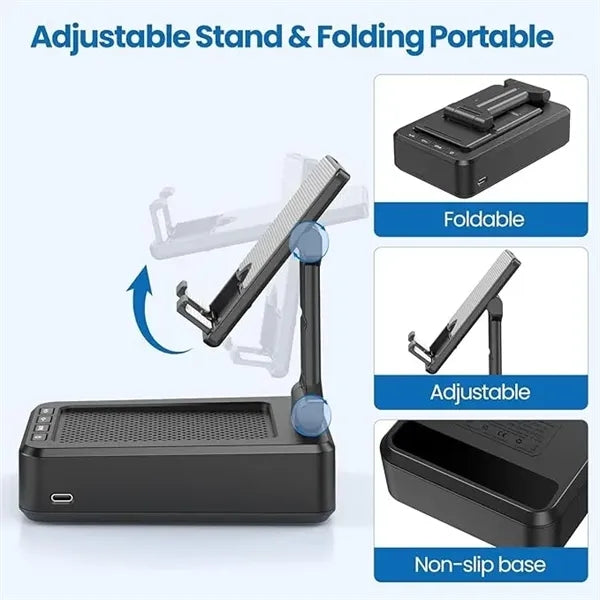 Phone stand with wireless Bluetooth speaker and power bank