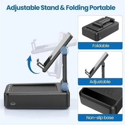 Phone stand with wireless Bluetooth speaker and power bank