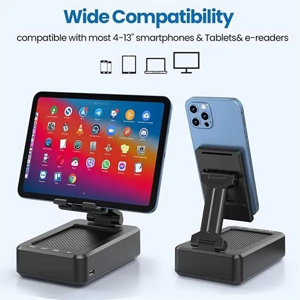 Phone stand with wireless Bluetooth speaker and power bank