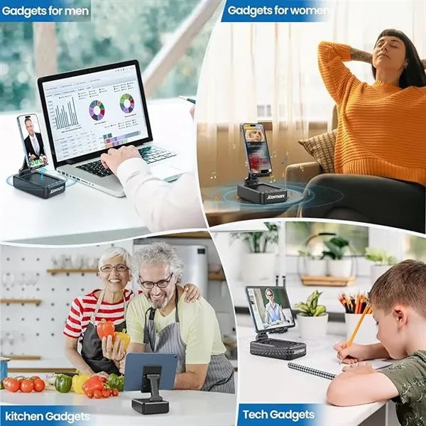 Phone stand with wireless Bluetooth speaker and power bank