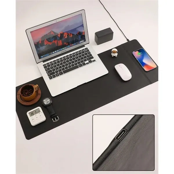 PU Leather Wireless Charging Desk Pad 15W