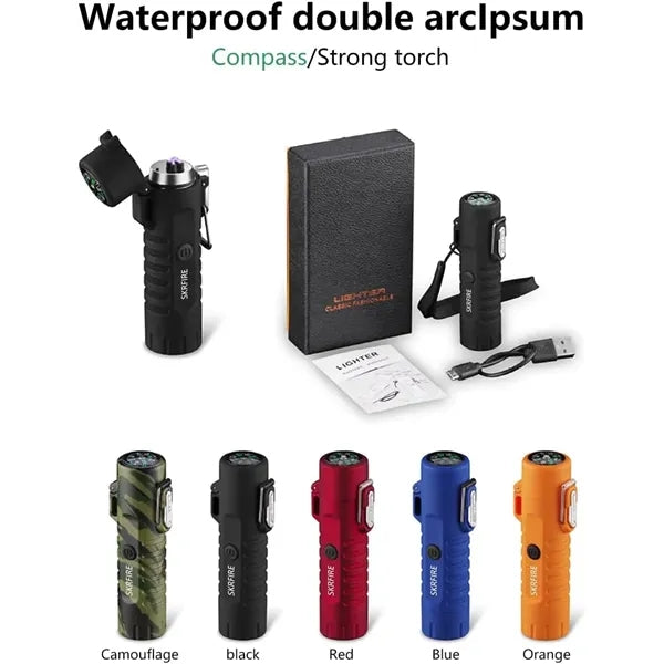 Waterproof Windproof Arc Lighter with Flashlight & Compass