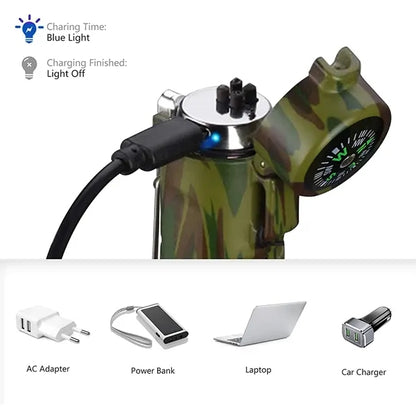 Waterproof Windproof Arc Lighter with Flashlight & Compass