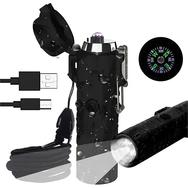 Waterproof Windproof Arc Lighter with Flashlight & Compass
