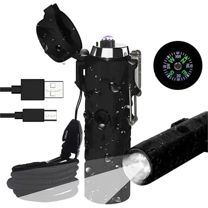 Waterproof Windproof Arc Lighter with Flashlight & Compass